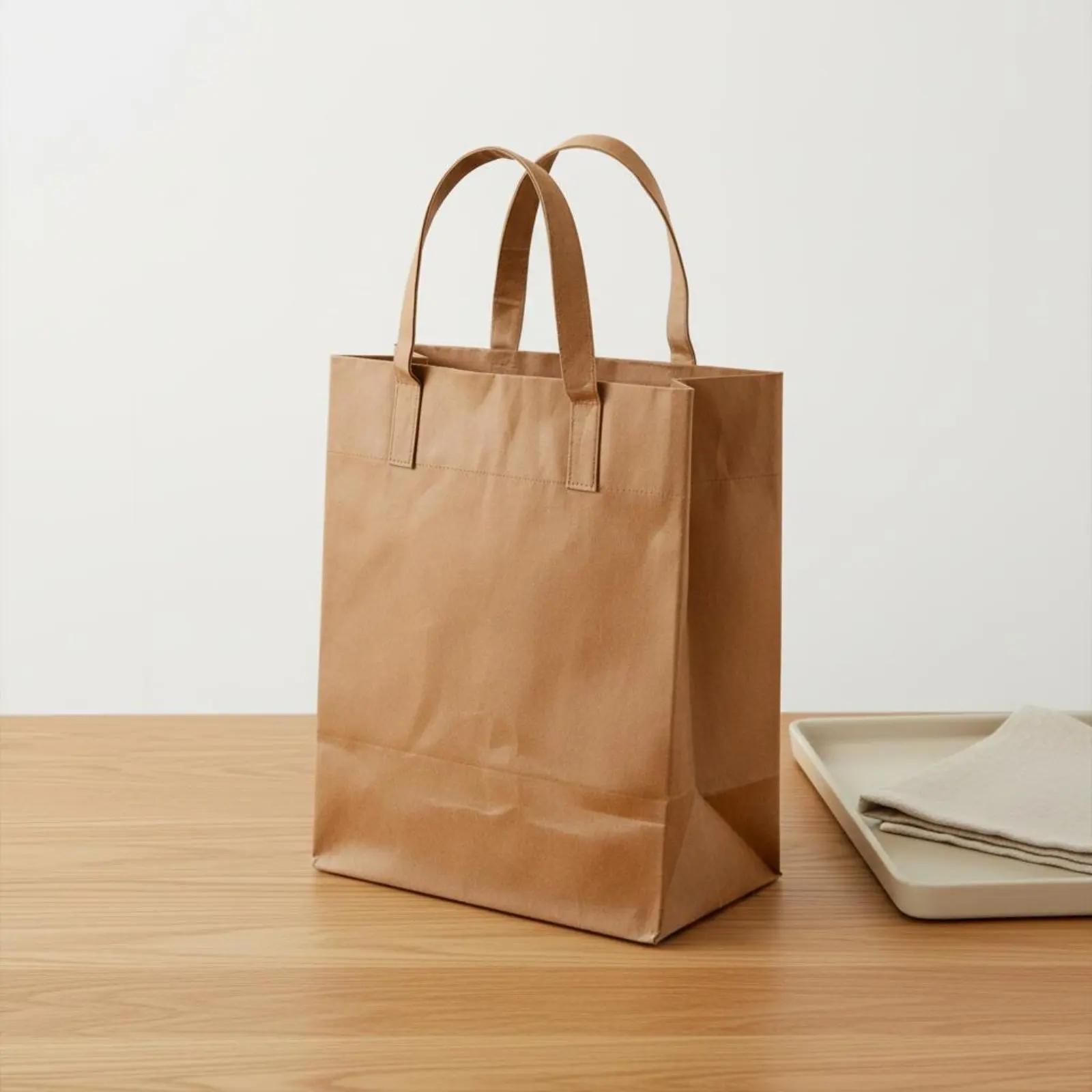 Reusable Kraft Paper Bag Large Capacity Brown Paper Tote Bag Eco-Conscious Handbag Tear-Resistant Waterproof for Office Workers
