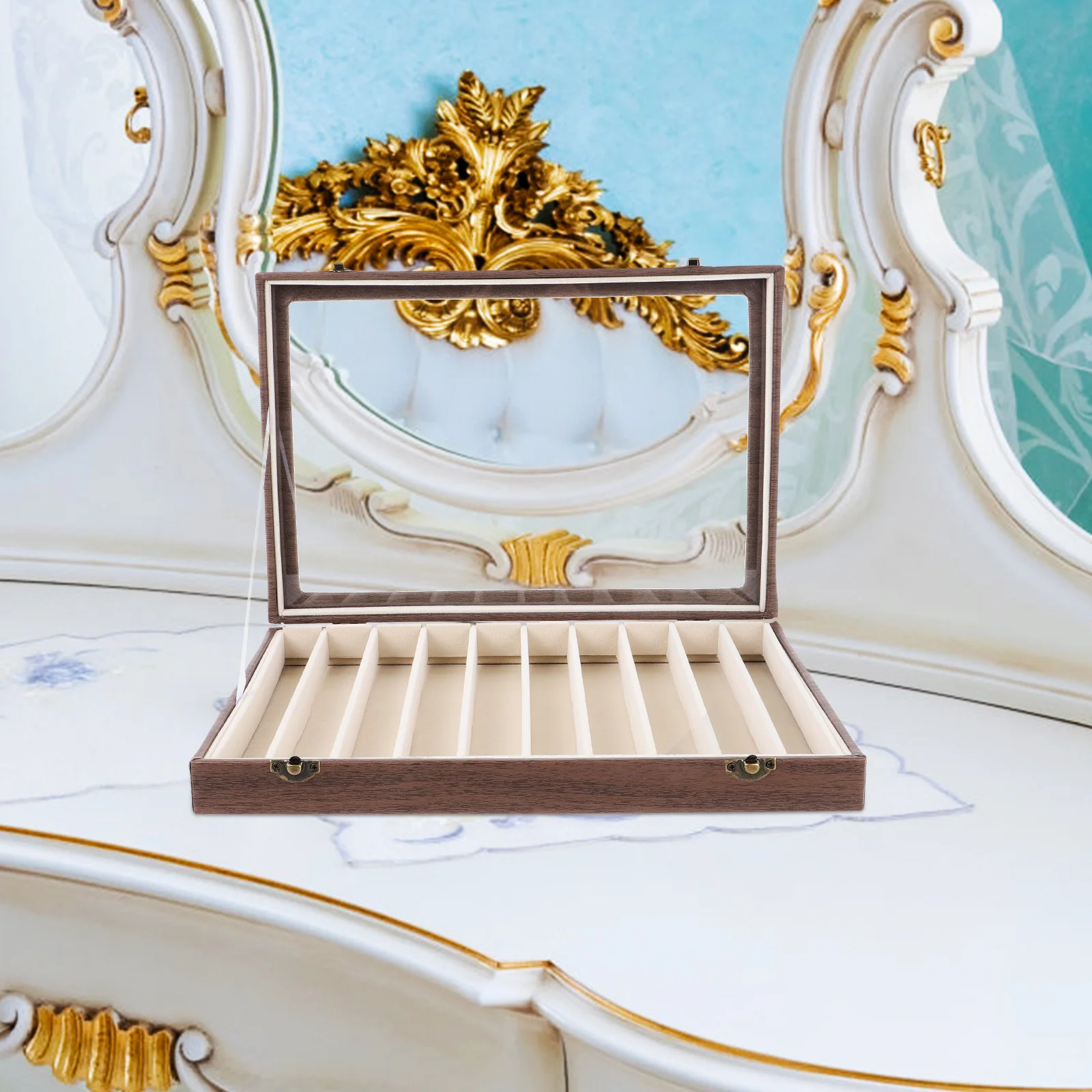 10 Grids Wooden Jewelry Box For Hair Accessories Storage Multi-Function Trinket Organizer Small Earring Bracelets Holder Desktop