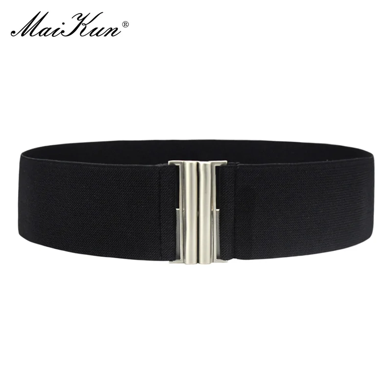 Maikun Fashion Wide Belts for Women Simple Style Elastic Three Colors Metal Buckle Female Cummerbund