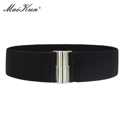 Maikun Fashion Wide Belts for Women Simple Style Elastic Three Colors Metal Buckle Female Cummerbund