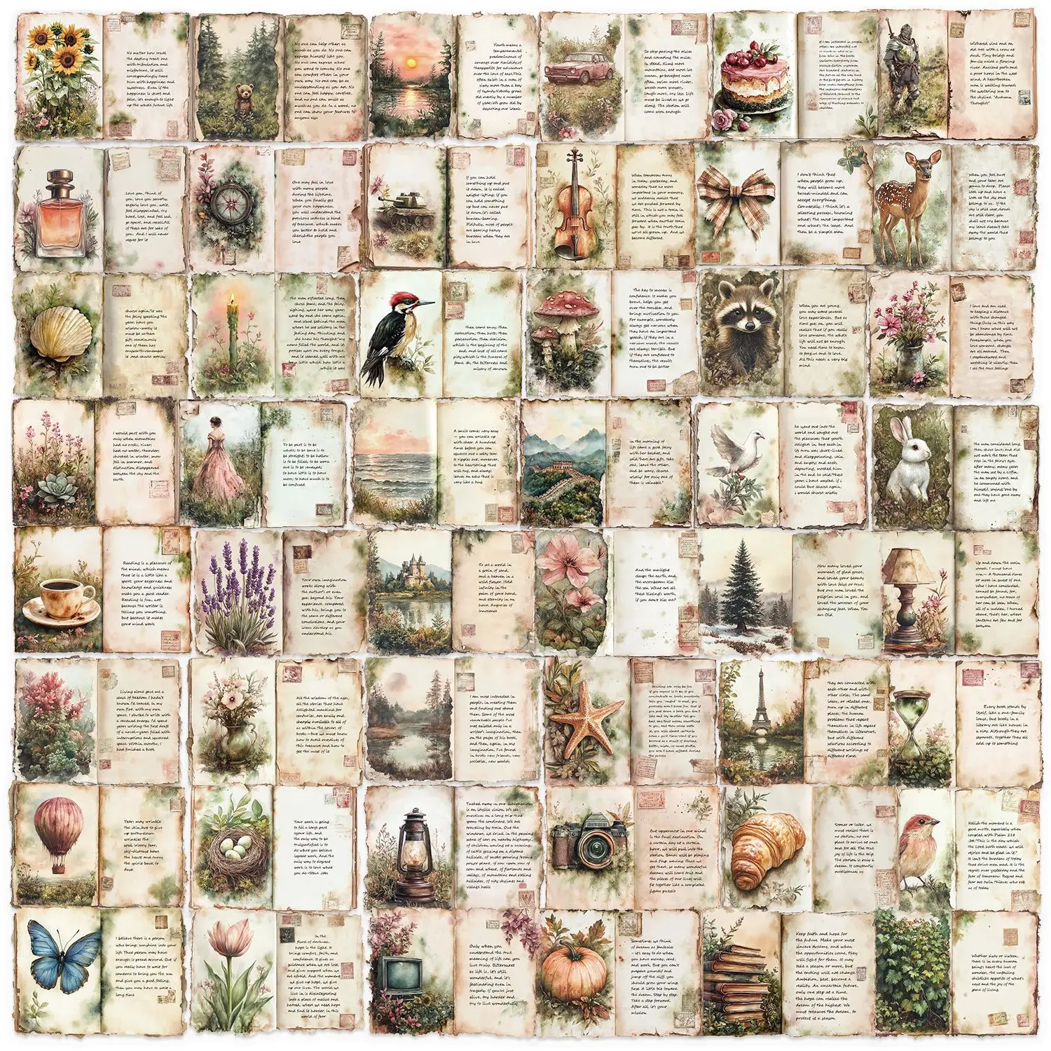 50/100 Stück klare Vintage-Aquarell-Tagebuch-Aufkleber-Set, wasserdichte PET-Aufkleber für Schreibwaren, Gitarre, Notebook, Telefon, Schreibtisch