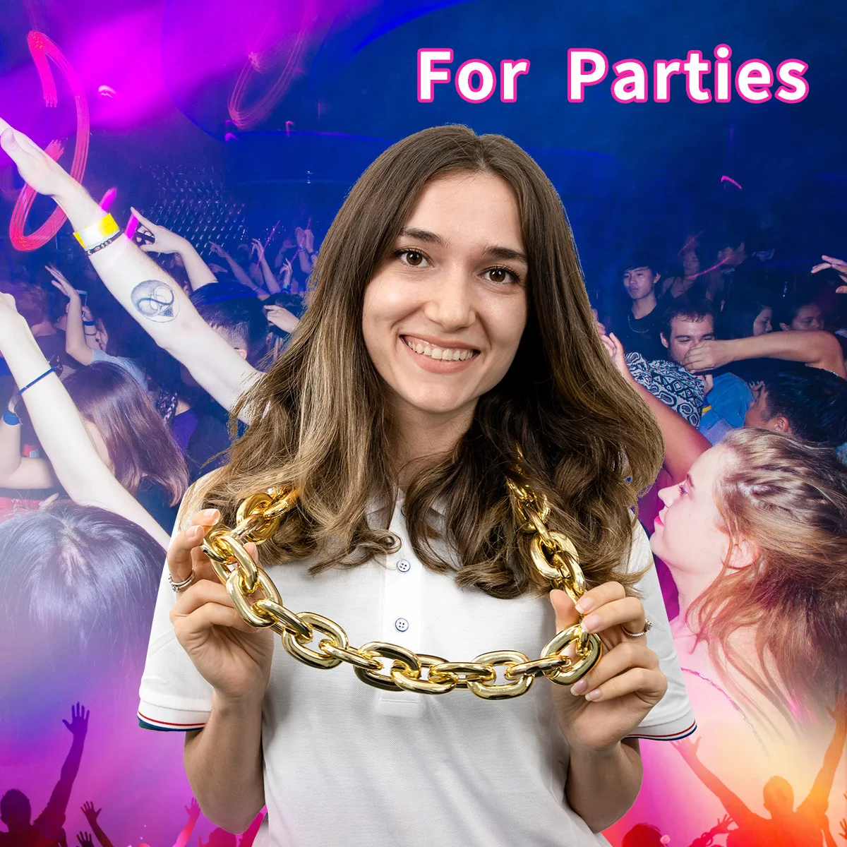 الهيب هوب قلادة الذهبي سلسلة من البلاستيك العملاق عطلة حفلة الهالوين كرنفال هدية fanchain