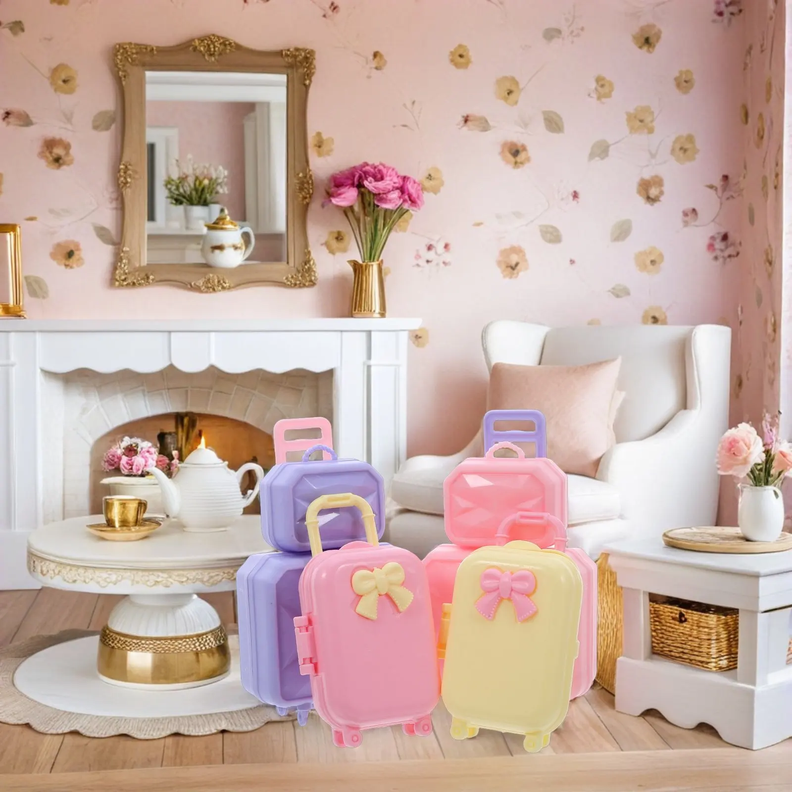 

4Pcs Miniature Suitcase for Dollhouse Mini Luggage Case Outdoor Travel Play Realistic Design Easy Clean Lightweight Portable