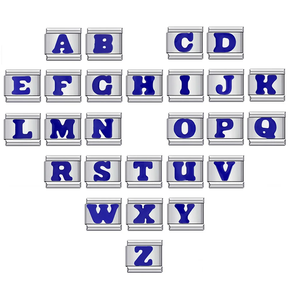 1 Stück Blaue Farbe 26 Englische Buchstaben A-Z Italienische Glieder Charm Passend für 9mm Edelstahl Damen Herren Armband Neue DIY Herstellung 2025 Schmuck – Detail 1