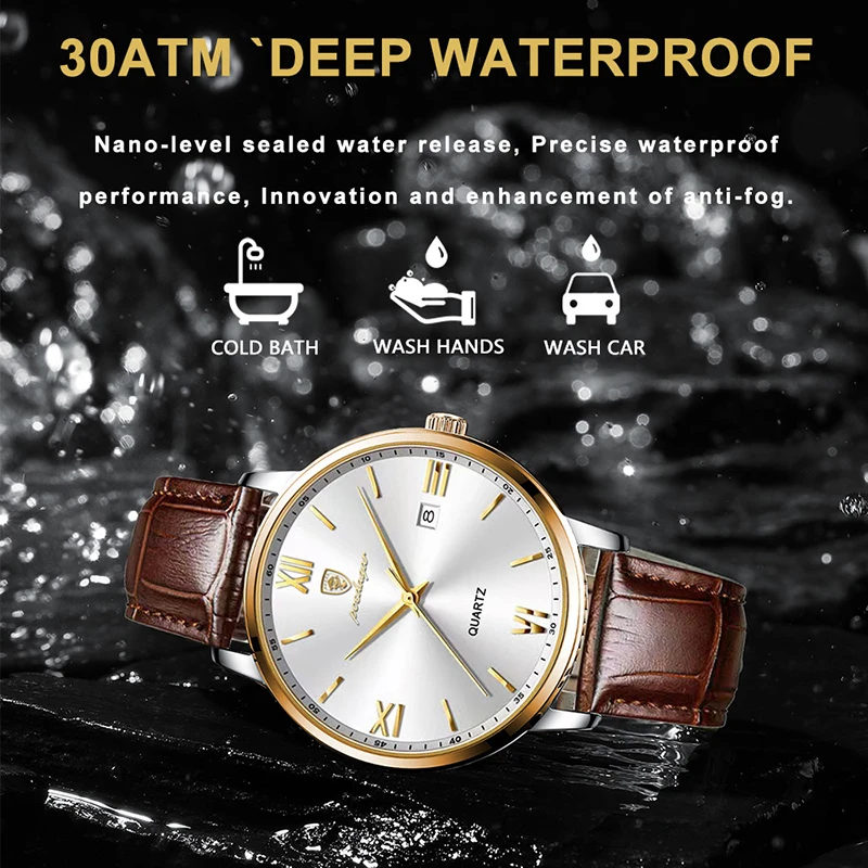 POEDAGAR Ultra Thin Men Watches Brand Fashion Waterproof Top Luminous Quartz Wristwatch Luxury Business Style Leather Clock 2023