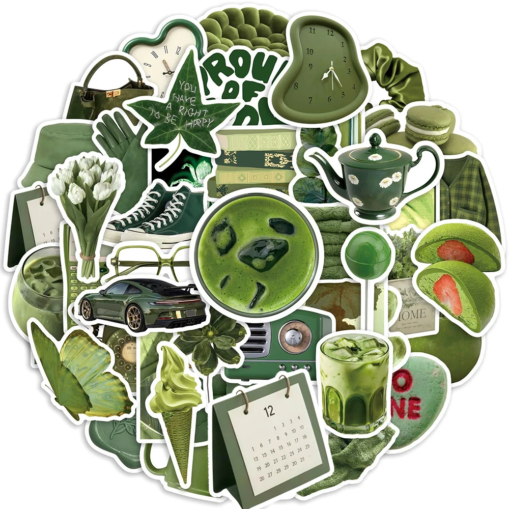 

10/30/50pcs Kawaii Ins Style Korean Olive Green Stickers Fresh Style Art Graffiti Decals Luggage Notebook Phone Sticker Toy Gift