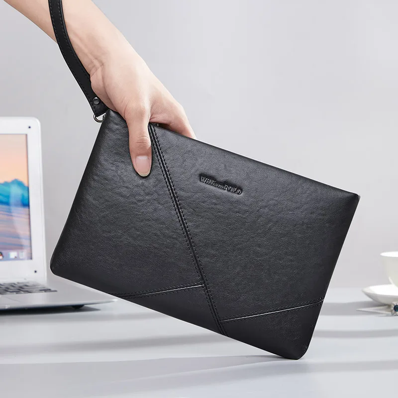 Business men's Handbag Long large capacity clutch bag Multi-functional clutch bag Boss envelope bag zipper clip bag Black