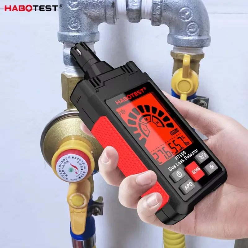 HABOTEST HT609 Gas Leak Detector Combustible Gas Detector Display Portable Temperature Humidity Gas Analyzer Electric Tester