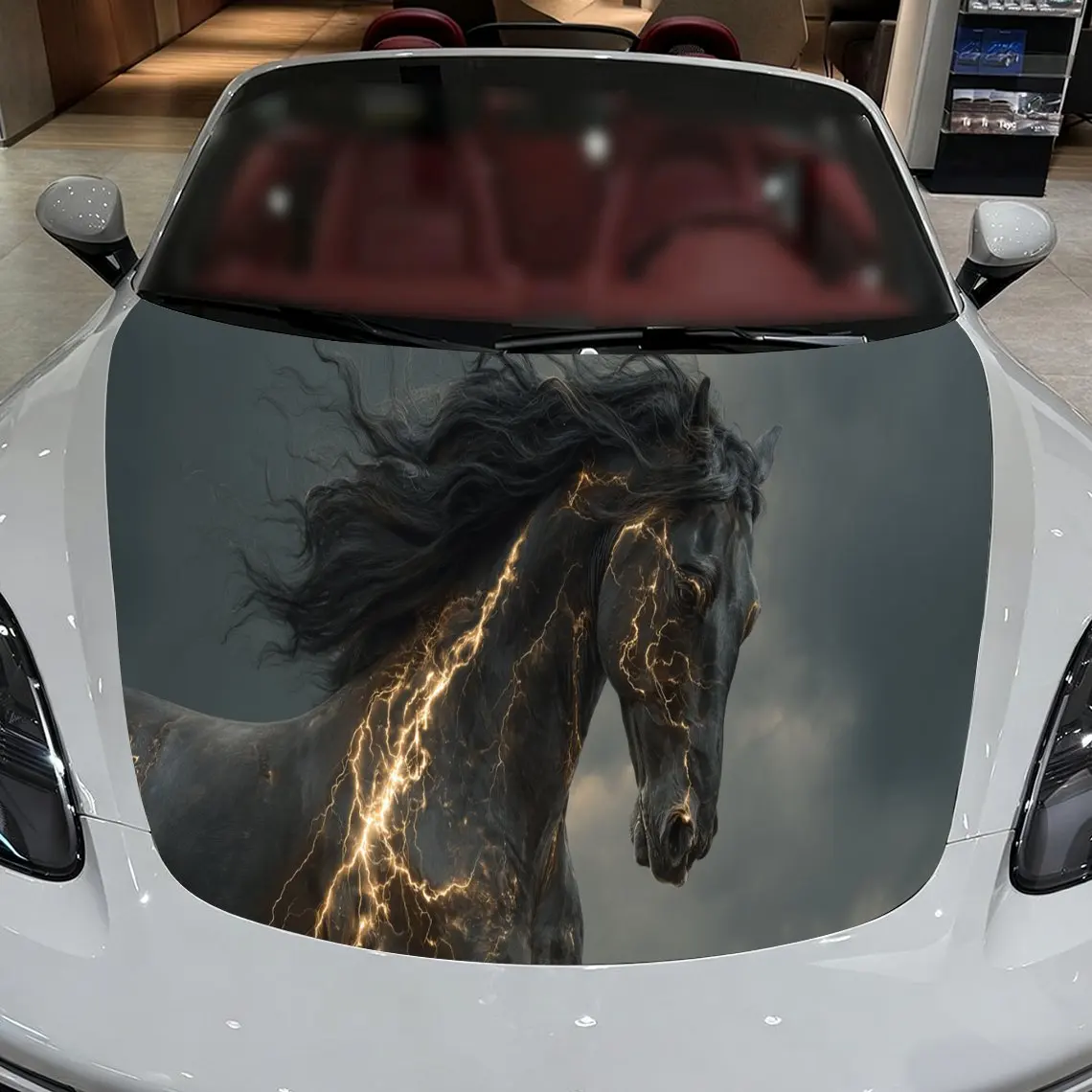 Dynamic Windy Horse Car Hood Stickers - Self-Adhesive, Waterproof and Durable Vinyl Wrap, Decorate And Protect Your Car - The Gi