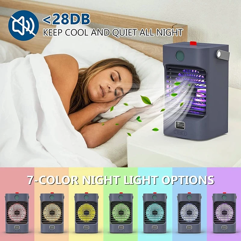 Air Cooler,120 ° Rotation Function, Portable Humidifier And Air Purifier And 3 Fan Speeds,LED Lights,Display Temperature