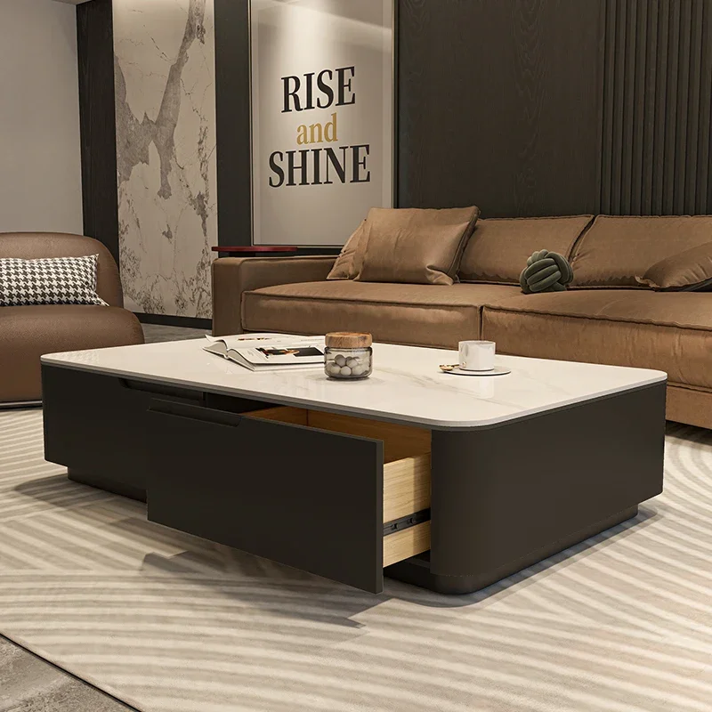 Nordic black rock slab rectangular coffee table living room home simple modern light luxury high-end small apartment minimalist