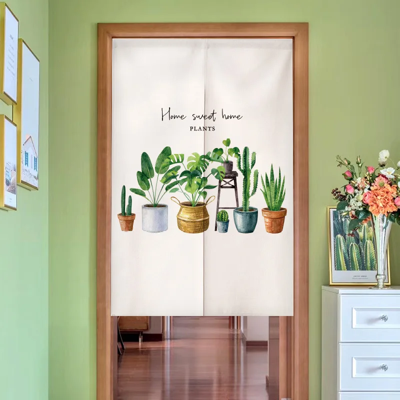 Green Potted Plants Cactus Doorway Curtains Noren for Bedroom Living Room Entrance Decor Kitchen Curtain Partition Door Curtains