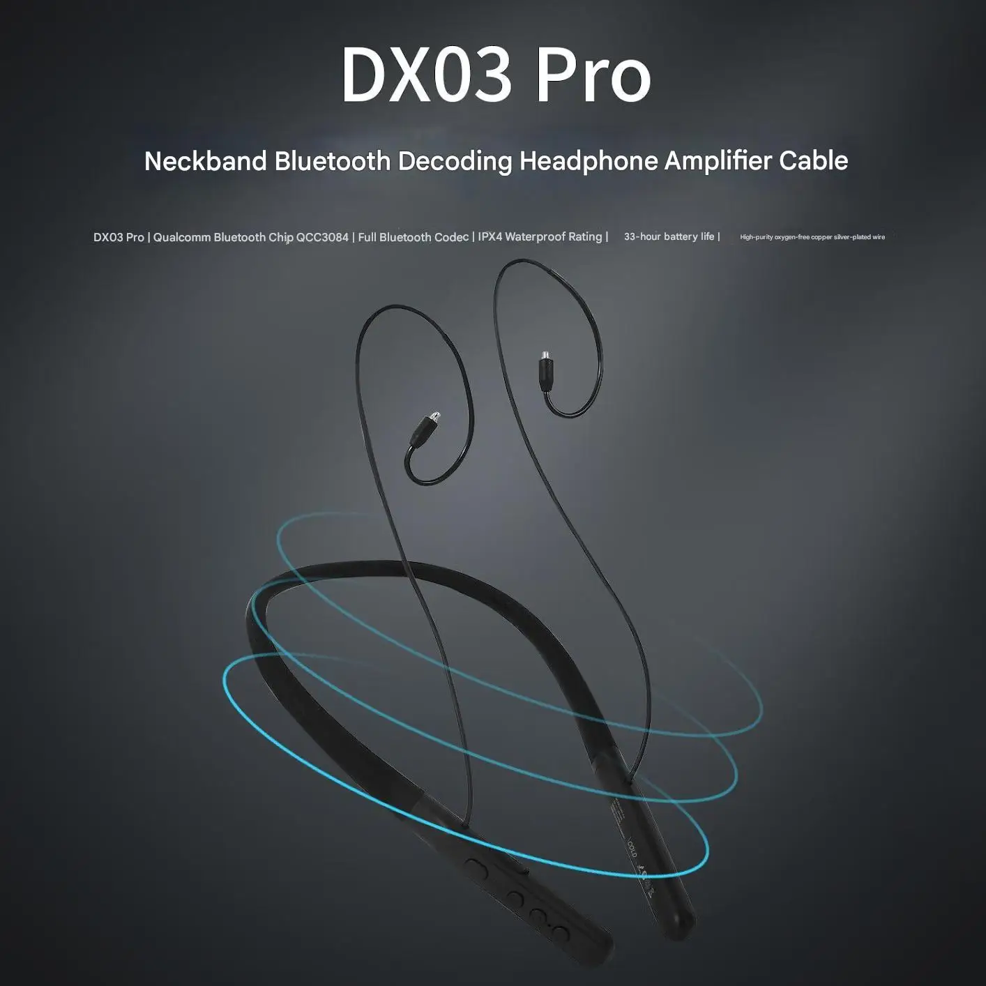 Bluetooth 5.4 MMCX Earphone Upgrade Cable Wireless HiFi Sports Headphone Cable LDAC Ultra-long Battery Life Low Latency QCC3084