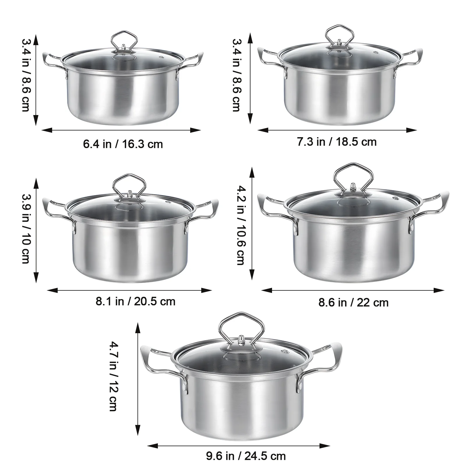 5 Sets Drawer Stainless Steel Double Ear Soup Pot Travel Ramen Noodles Pan Oven Canning