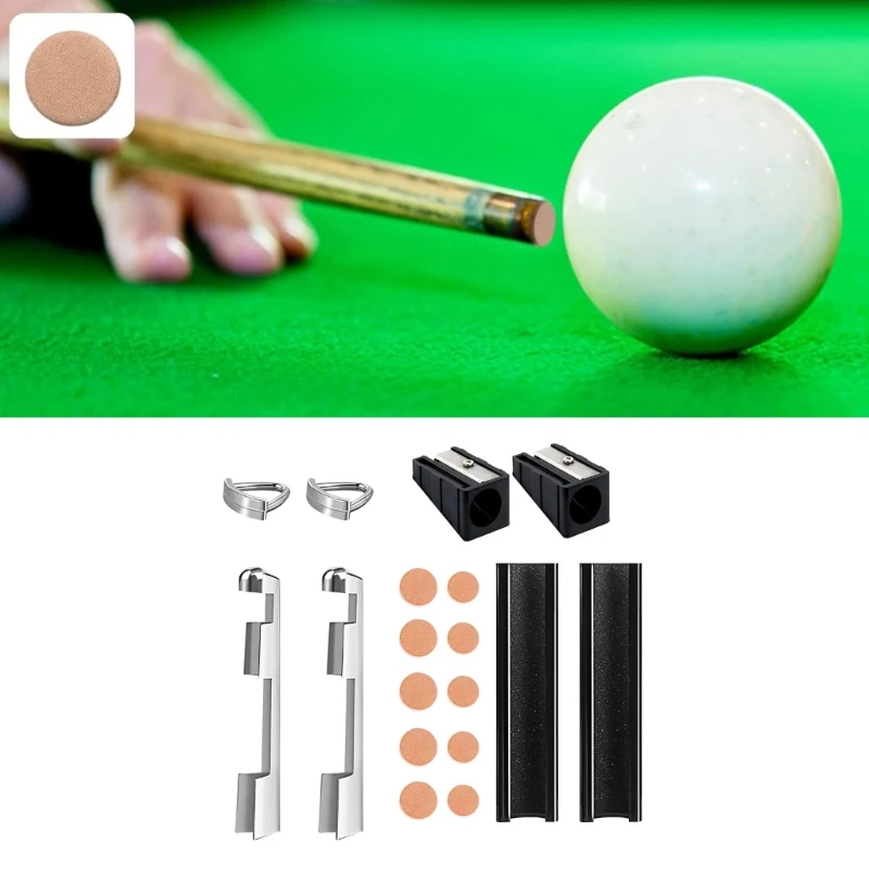 16Pcs Billiard Cue Repair Kits, Pool Cue Repair Kits Including Cue Clamps Cue Tips Pool Ball Shaper Cue Tips Trimmers D5QD