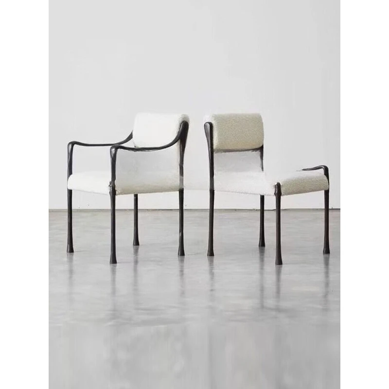 Medieval simple cream style solid wood dining table and chairs armrest chair retro French art model room lamb wool backrest