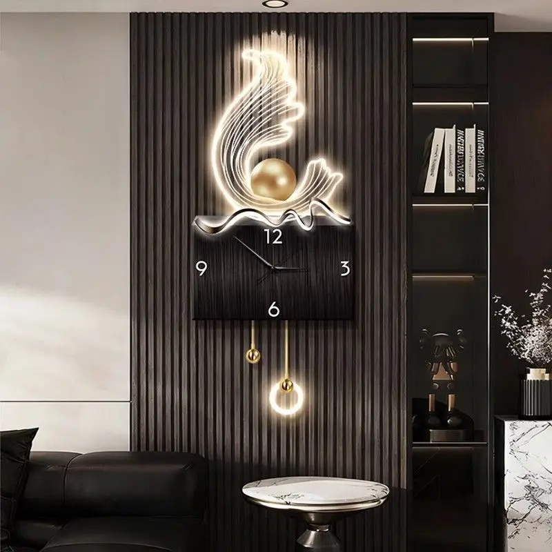 Luxury Creative Living Room LED Wall Clock Hanging Painting Mute Clock Grille Decorative Wall Watch Home Decor Gift Wall Light