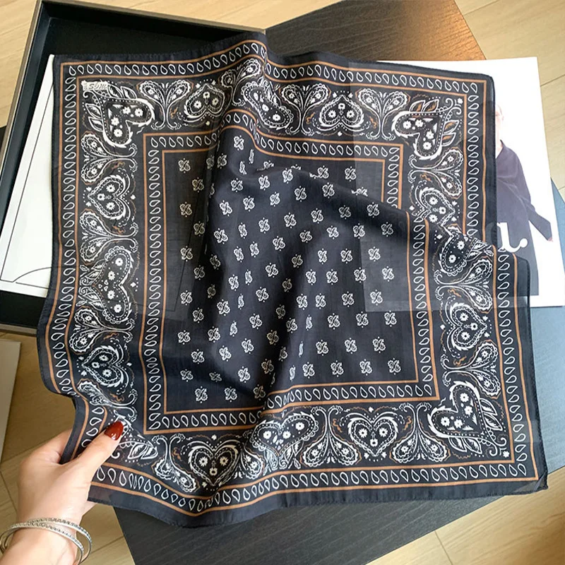 Luxury New 100% Mulberry Silk Paisley Square Scarf 53cm Women Fashion Versatile Summer Bandana Neckerchief Head Scarf