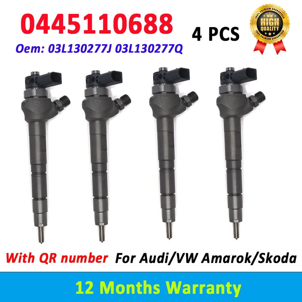 4 PCS 0445110688 Common Rail Diesel Fuel Injector 0 445 110 688 Nozzle 03L130277J 03L130277Q For Bosch AMAROK 2.0/CADDY/ VW GOLF