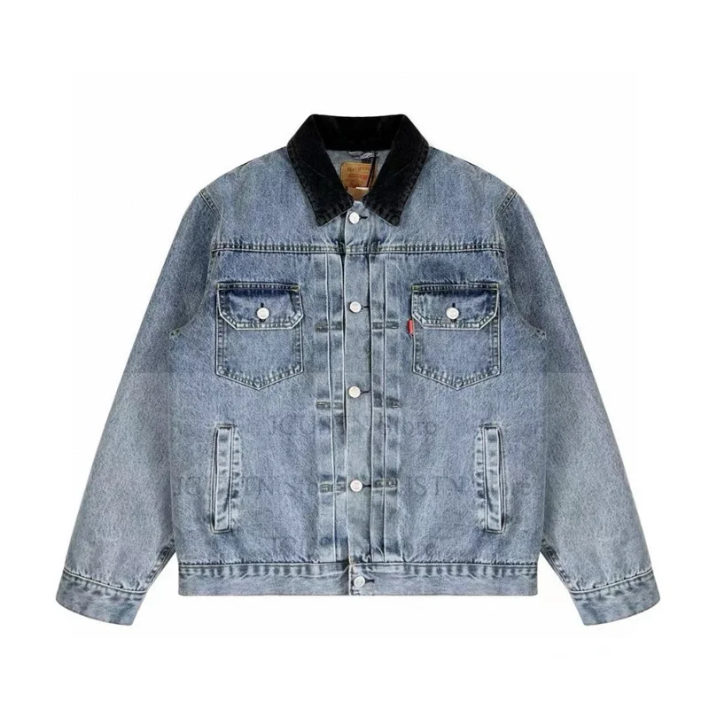 Washed Denim Jacket Vintage Patchwork Turn Down Collar Coat Men Long Sleeve Casual Coats Fashion Pockets Jacket Winter Tops