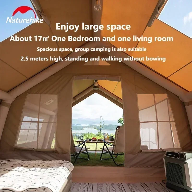 Naturehike Air 17.2 Inflatable Camping Tent Luxury Waterproof Cotton Air Tent For 4 People Family Outdoor Trip With Chimney Hole