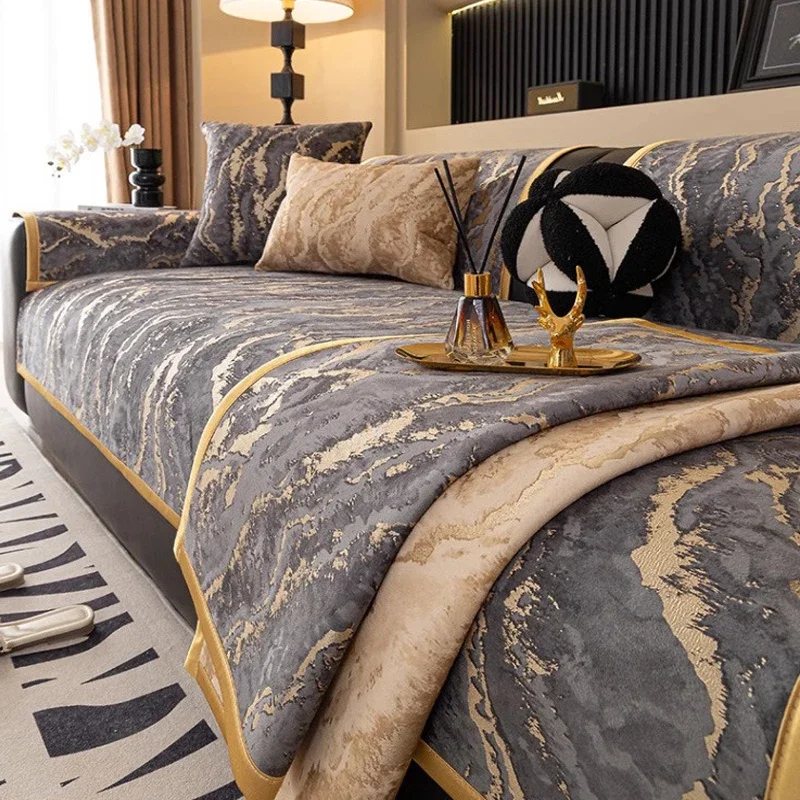 2026 New Nordic Retro Dutch Velvet Sofa Cushion Four Seasons Universal Thickened Non-Slip Light Luxury Sofa Cover Sofa Cushion