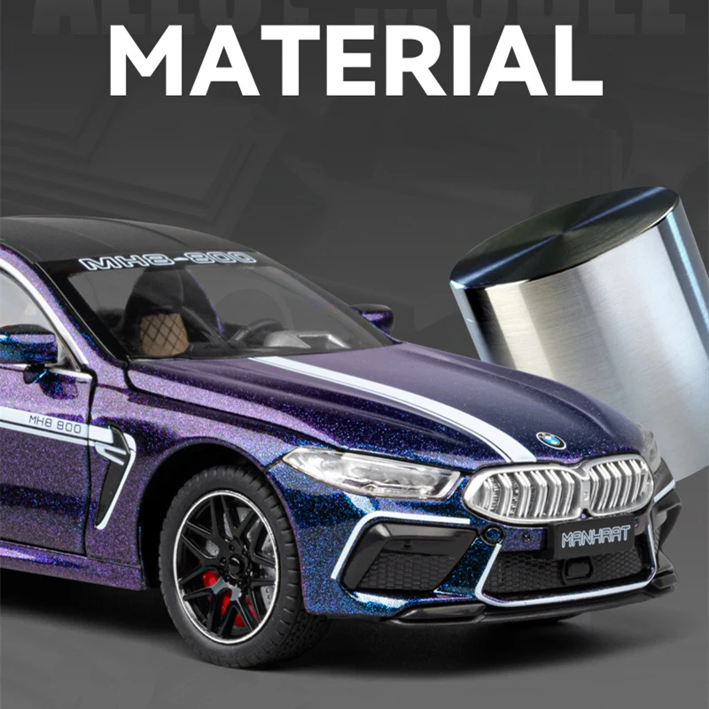 1:24 M8 MANHART MH8 800 Alloy Racing Car Model Diecasts Metal Sports Car Vehicles Model Sound and Light Simulation Kids Toy Gift