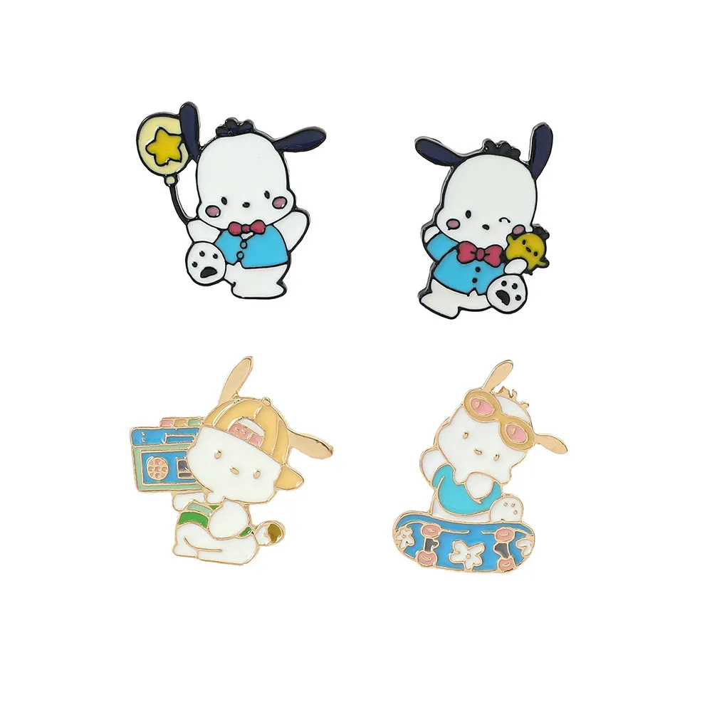 

Sanrio Pochacco Skateboard Cartoon Cute Animal Enamel Pin Lapel Pins Denim Jacket Jewelry Backpack Decoration Gift