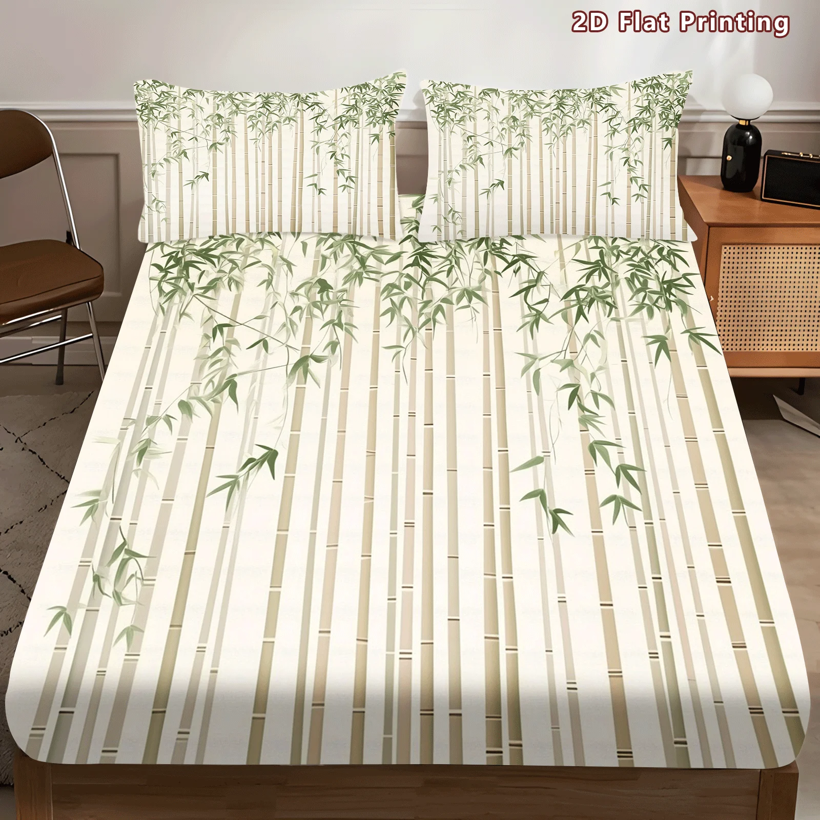3-Piece Mattress Protector Set with Bamboo Pattern Print, Breathable Polyester Material, Suitable for Bedroom, Guest Room, Large Bed Room, Halloween, Home Bedroom Decoration, Holiday Bed Sheet and Pillowcase, Mattress Protector Cover, Stain-Resistant, Mattress Protector Cover Suitable for All Seasons, Machine Washable, Easy to Care For, Suitable for Home Bedroom, Essential for Dormitories and Rentals, Master Bedroom and Guest Room Decoration, Dust-Proof and Stain-Resistant, High Elasticity, Fits Various Sizes