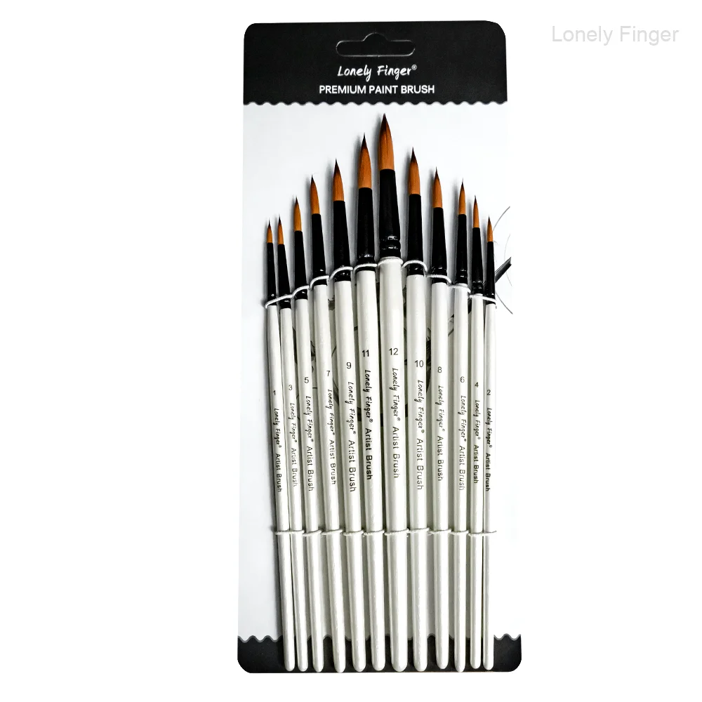 12pcs Round Paint Brush Set Synthetic Nylon Complete Round Brush Set for Watercolor Acrylic Gouache Ink Tempera,Anti-Shedding Sy