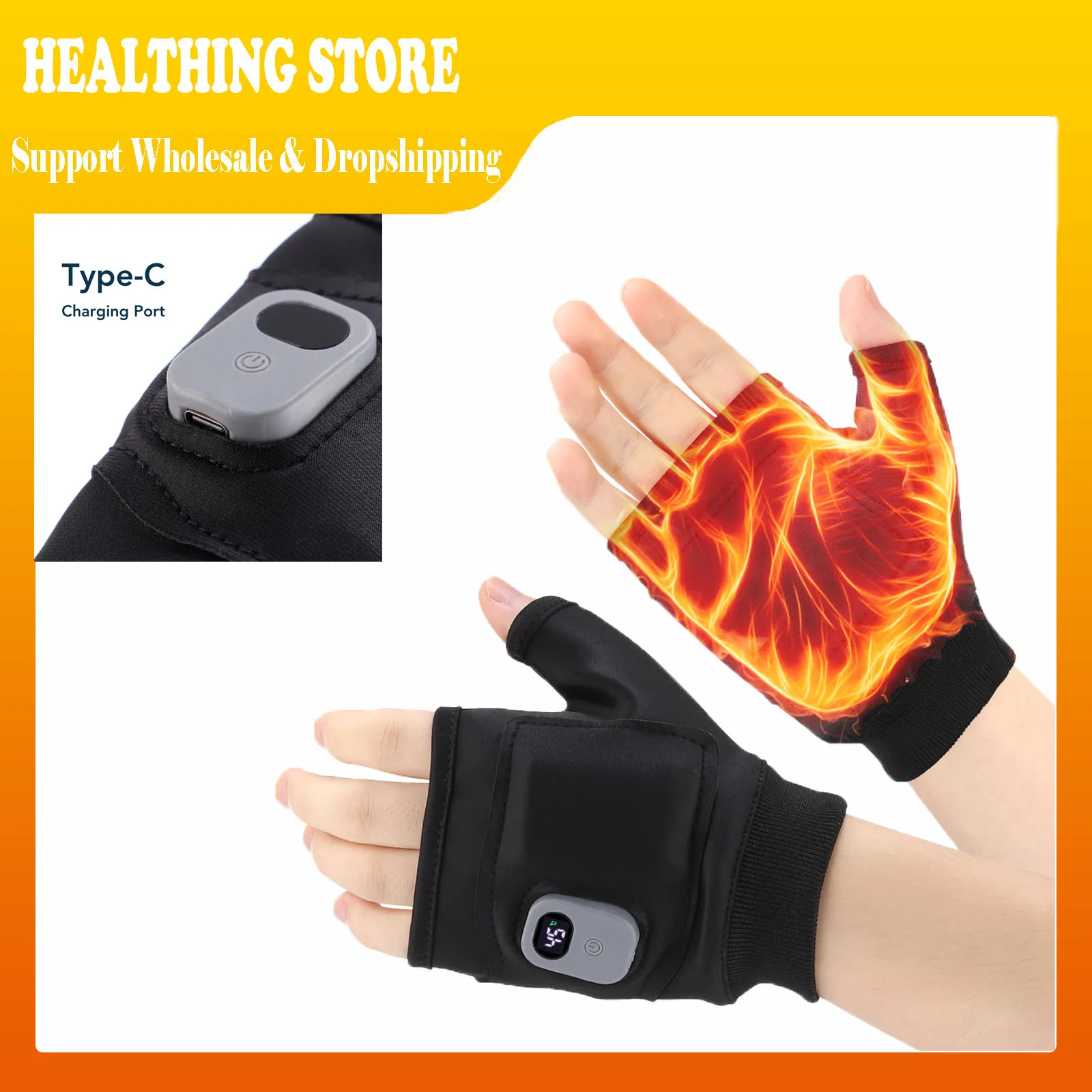

Electric 360° 3D Heating Gloves 1Pair Half Finger Warmer Mitten Massage Touchscreen Type-C Charging for Outdoor Hiking Typing