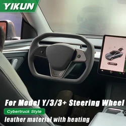 YIKUN Steering Wheel Inspired By Cyberpack Style for Tesal Model Y/3 Highland 2017-2024 with Heating Function Black Leather Yoke