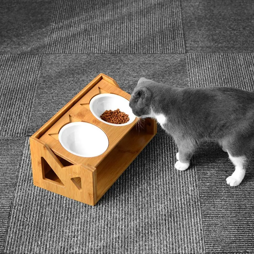 

Eco-Friendly Adjustable wooden pet dog cat dining bowl table stand