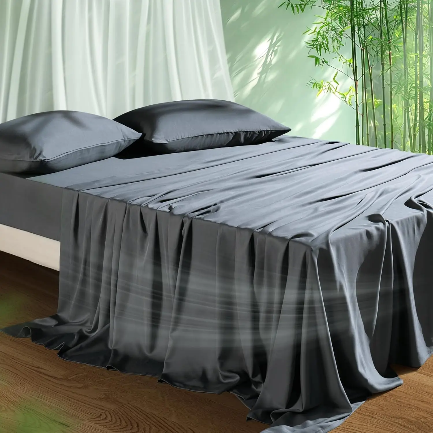 

Queen Cooling Sheets Set, Viscose from Bamboo, Deep Pocket 16", 4PC Dark Grey