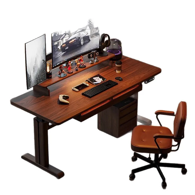

North American black walnut electric lifting table medieval solid wood computer table e-sports table home desk study desk
