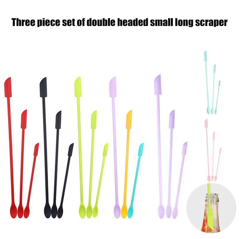 Cosmetic Bottle Silicone Mini Scraper Three Piece Set Baking Double End Two In One Spatula Jam Deep Bottle Scraper Spoon Set