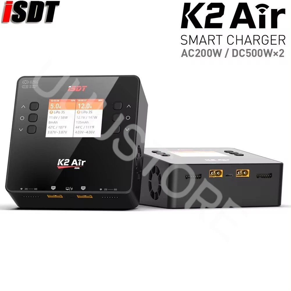 ISDT K2 Air AC 200W DC 500Wx2 20A cargador Lipo de equilibrio de doble canal para batería Lipo NiMh Pb modelo Rc/teléfono inteligente