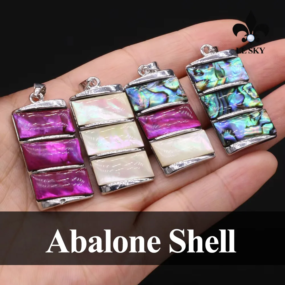 Charms Natural Abalone Shell Pendant Rectangle Plate Silver Shell Pendant for Women Making DIY Jewelry Necklace 18x35mm
