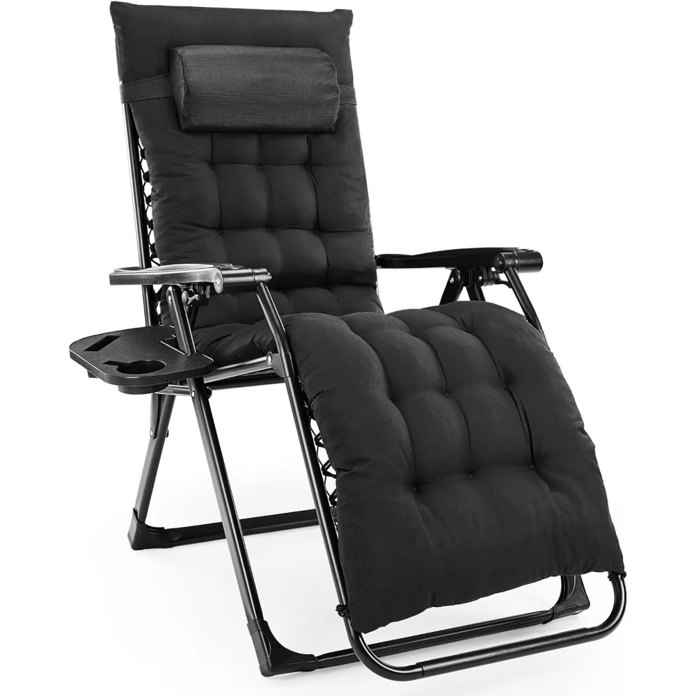 Zero Gravity Reclining Chair for Outdoor and Indoor Use with Cup Holder Trays and Removable Cushion