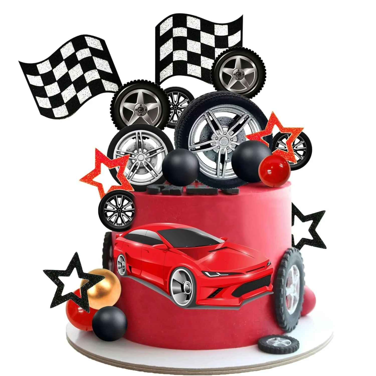 27 Uds rueda de carreras pastel Topper neumático pastel decoraciones para fiesta de cumpleaños fiesta temática de carreras coche de carrera suministros de recuerdo de fiesta