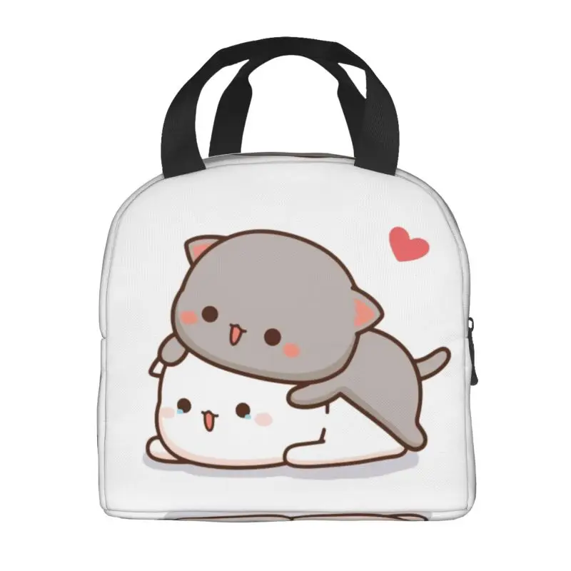 Peach And Goma Mochi Cat Tears Insulated Lunch Bag for Women Waterproof Thermal Cooler Lunch Tote Office Picnic Travel