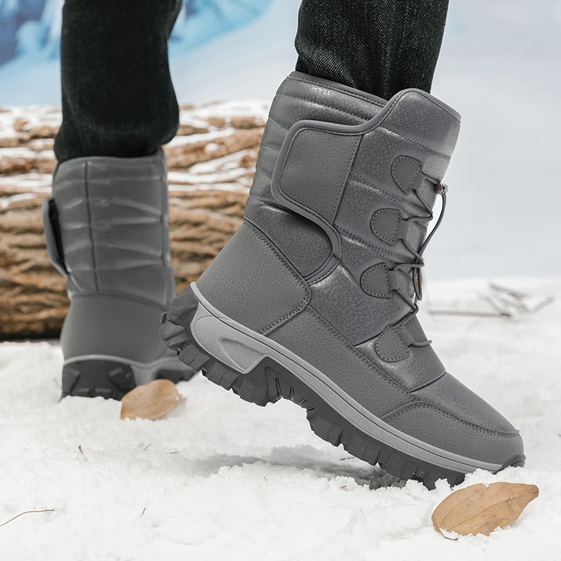 

2025Warm Men Plush Snow Boots High Top Winter Men's Boots Waterproof Winter Motorcycle Outdoor Anti-Slip Men Hiking
