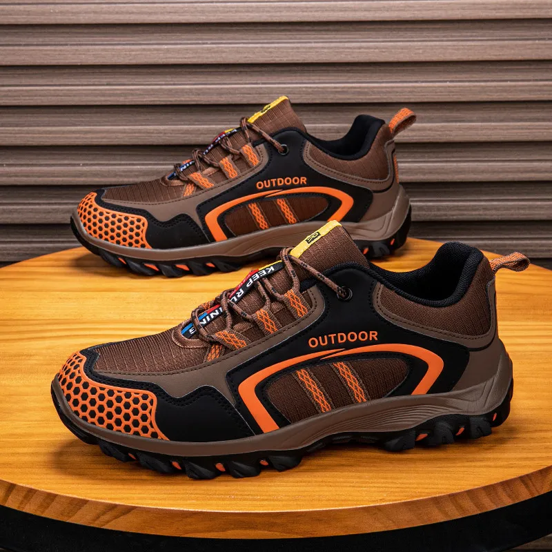 Big Size 39-47 Brown Men's Hiking Shoes Lightweight Non-slip Trekking Walking Shoes Man Breathable Casual Outdoor Sneakers Men