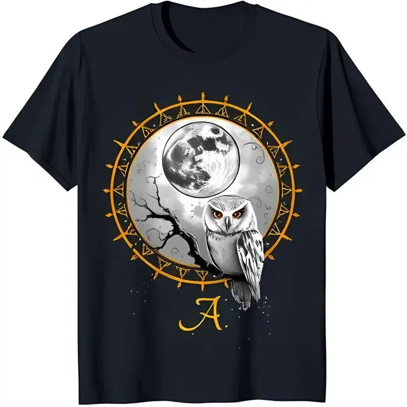 Enchanting Black T Shirt With Owl And Full Moon Mystical Design