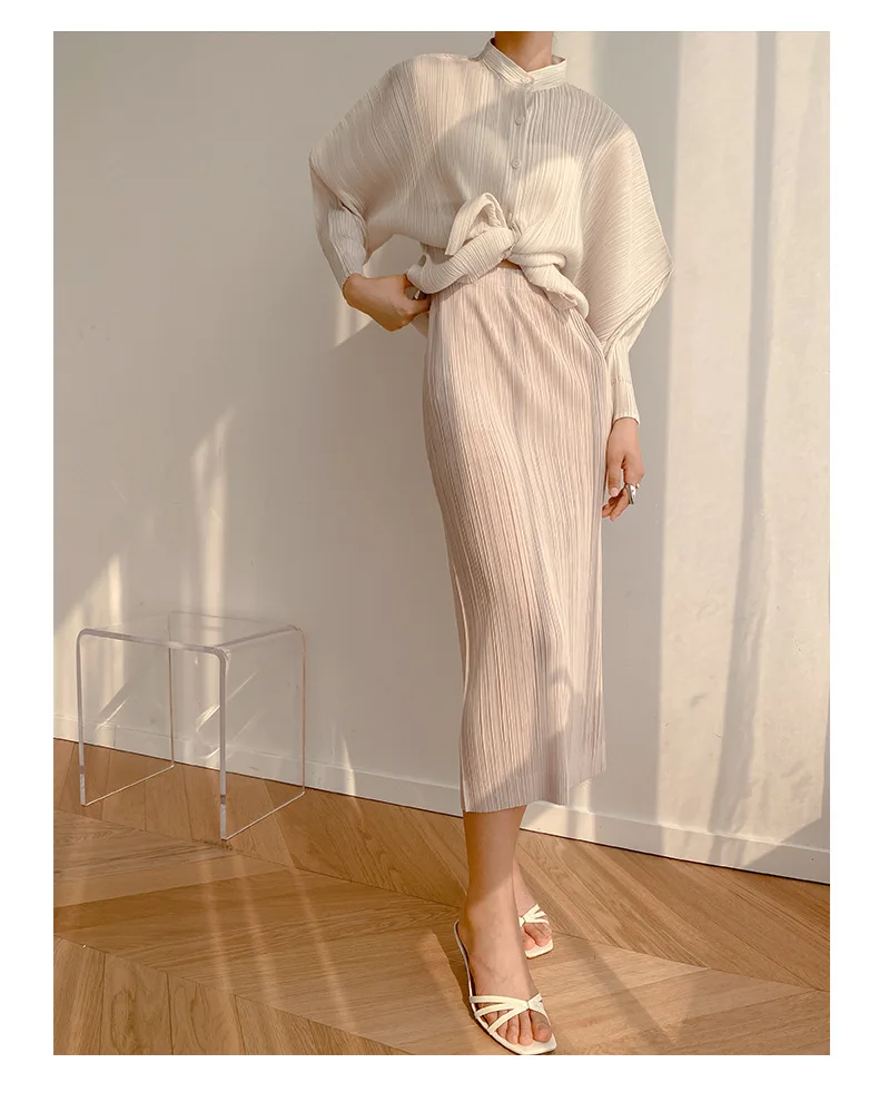 Miyake Plissiertes Einreihiges Hemd 2025 Sommer Neu Hochwertiges Plissiertes Retro-Trend Stehkragen Dünnes Hemd – Detail 2