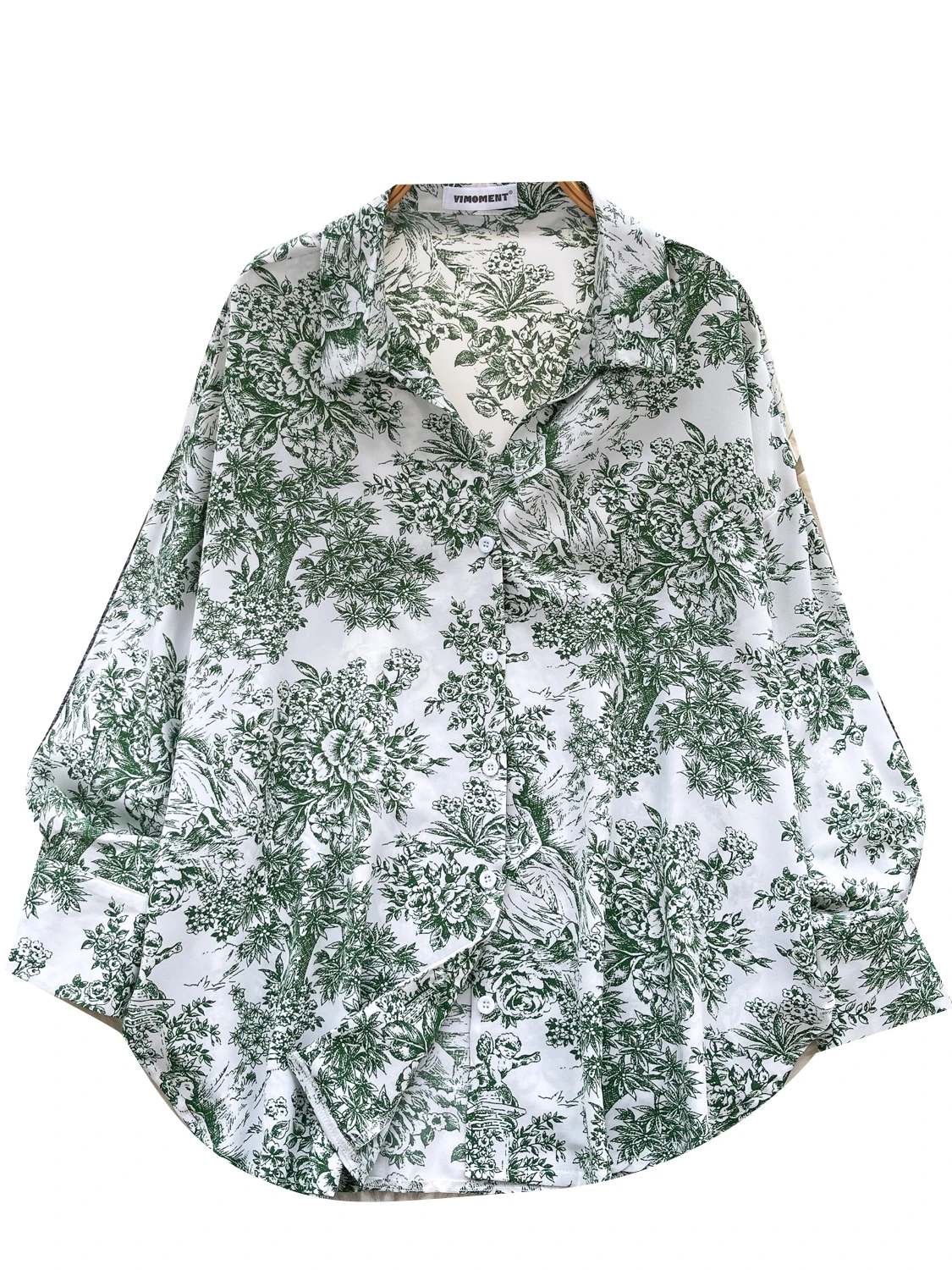 

Ladies Loose Fit Printed irt Korean Sle Commute Casual Slimming Loose Feeling Single Button Autumn Top Polyester Fiber