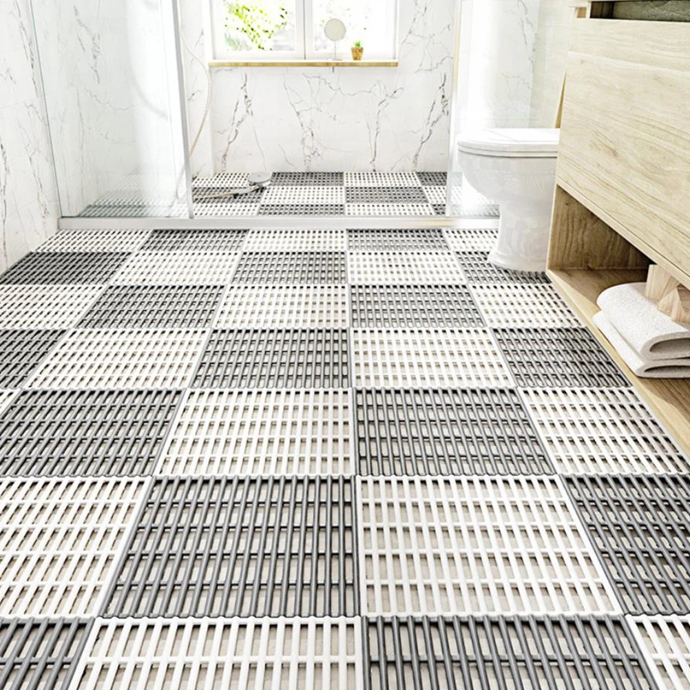 

2pcs Waterproof Non-Slip Floor for Bathroom Shower Splicing Bath Mat with Drainage Holes Rubber Anti-Slip Bath Rug Easy