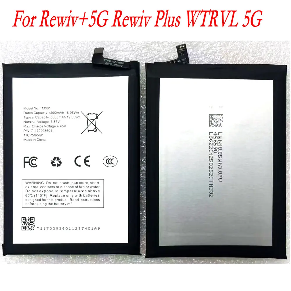 Nova bateria de substituição de alta qualidade 3.87V TM001 para celular Rewiv+5G Rewiv Plus WTRVL 5G