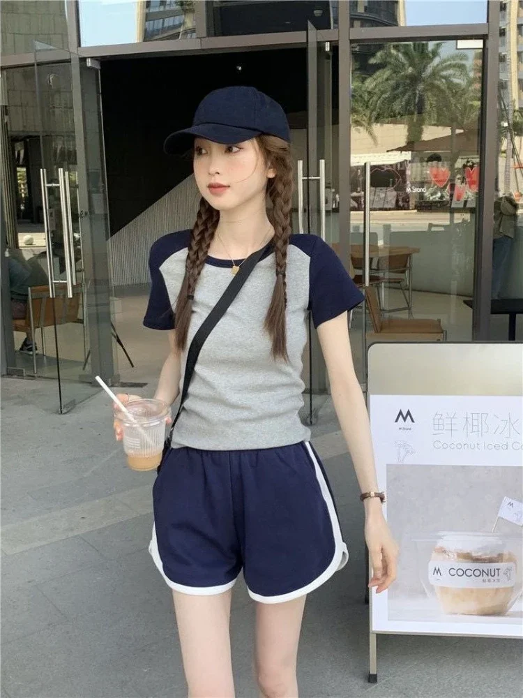 

Office T Shirt Short Sets for Women 2 Pieces Cotton Summer Fashion 2025 Complete Two New in Matching Outfit Luxury Woman Shorts