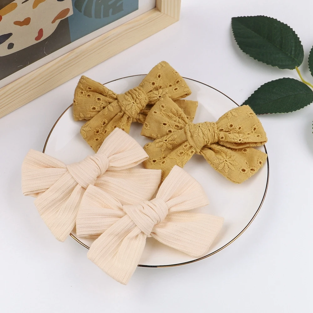 

2Pcs/Lot Hair Clip for Baby Girls Solid Floral Embroidery Covered Safety Bows Bowknot Hairpins Ribbon Headwear Hair Accessories